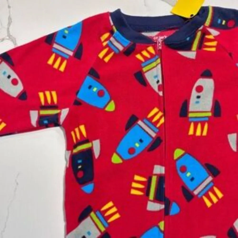 Carter's | Toddler Boys Red Rocket Print Footed Pajamas Fleece Sleeper 2T